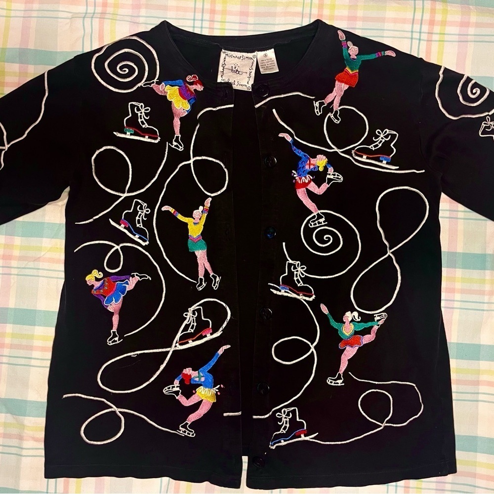 Vintage Michael Simon Lite Ice Skating Pattern Cardigan